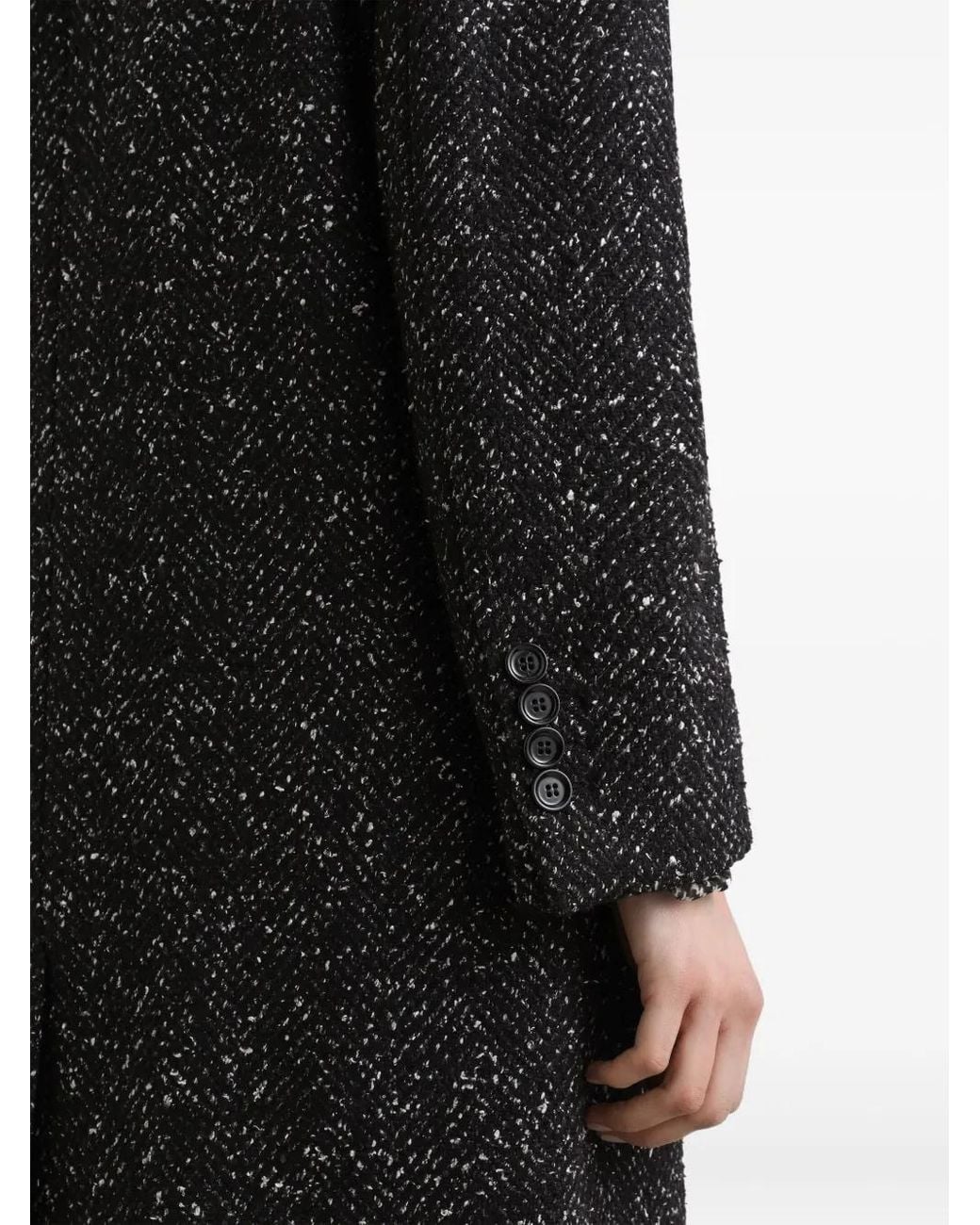Dolce & Gabbana Black Herringbone-Pattern Double-Breasted Coat