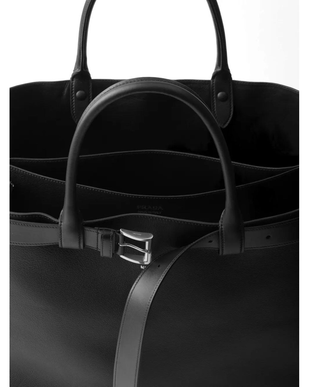 Prada Black Buckle Leather Tote Bag for men