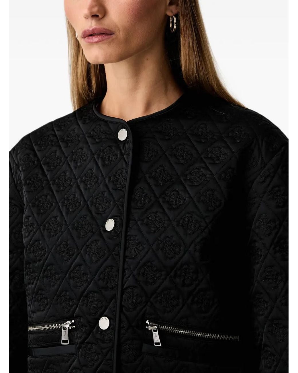 Guess Black Logo Quilted Jacket