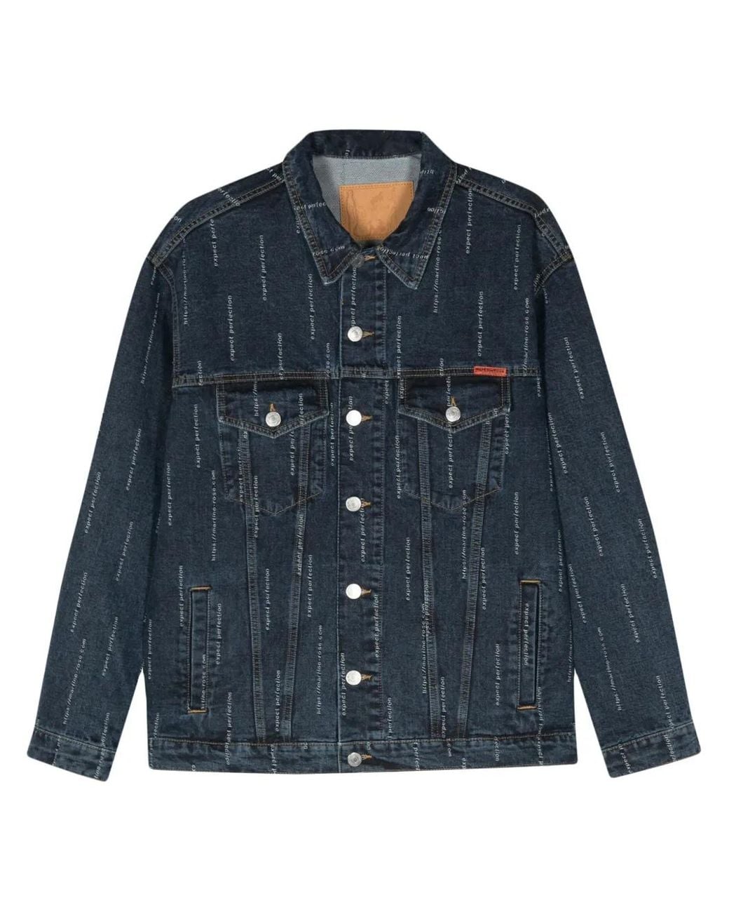 Martine Rose Blue Embroidered-Slogan Denim Jacket for men
