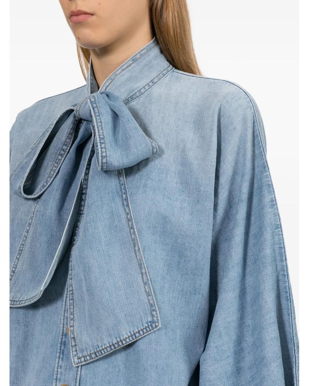 Zimmermann Blue Bow-Detail Balloon-Sleeve Shirt