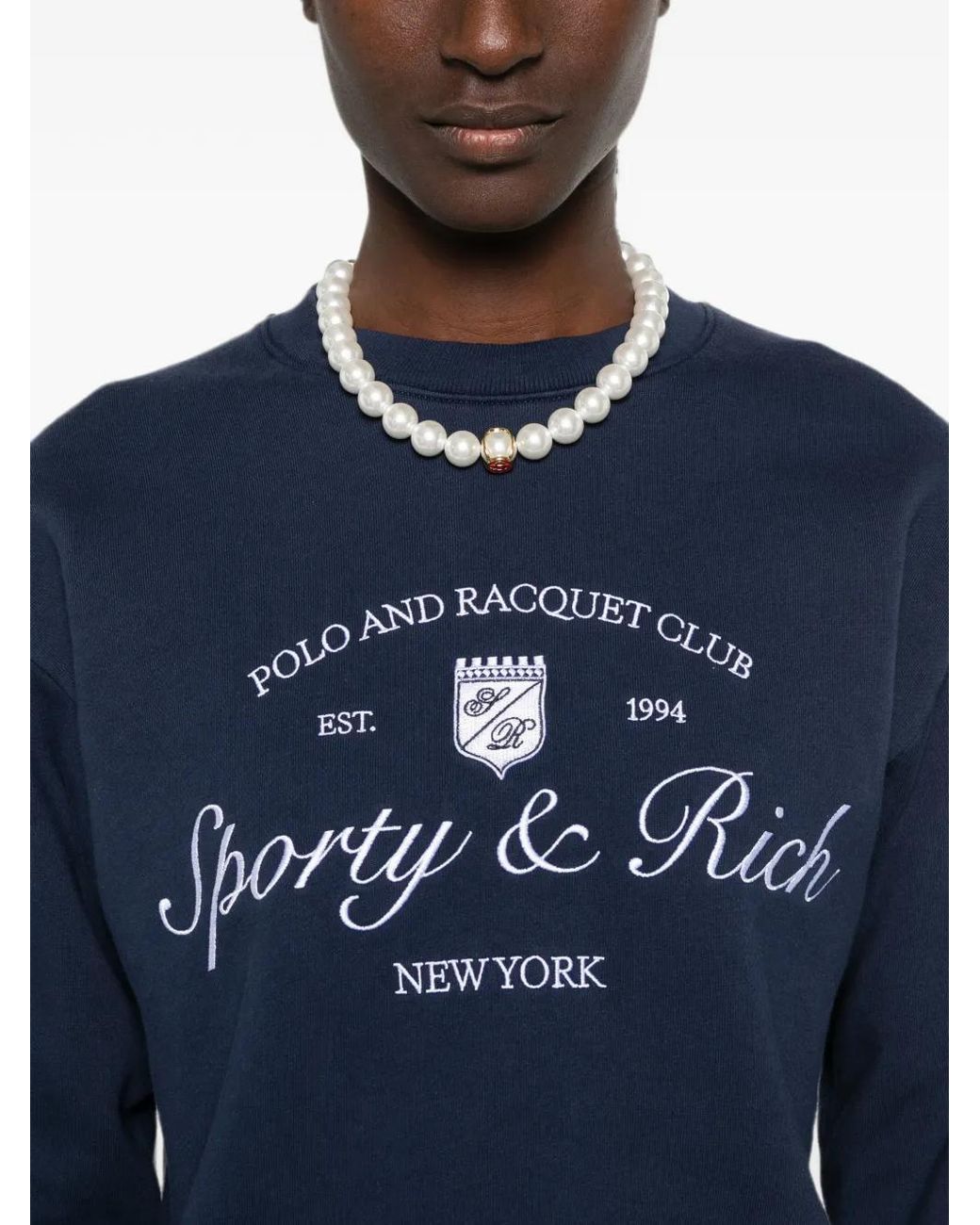 Sporty & Rich Blue Logo-Embroidered Sweatshirt