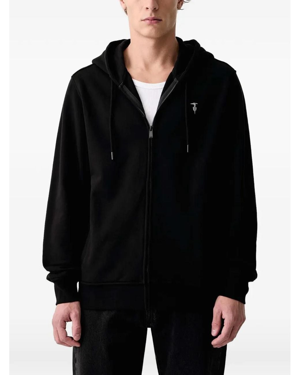 Trussardi Black Logo-Embroidered Zip-Up Hoodie for men