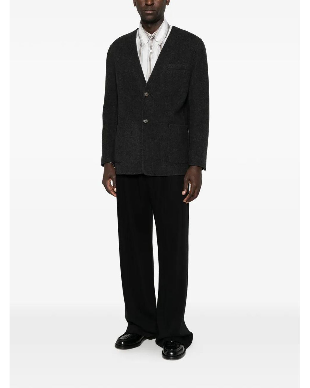 Eleventy Black V-Neck Button-Up Jacket for men