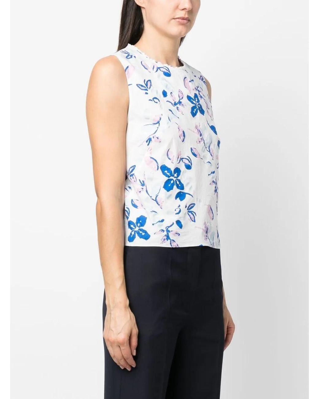 Dorothee Schumacher Blue Floral-Print Cut-Out Sleeveless Blouse