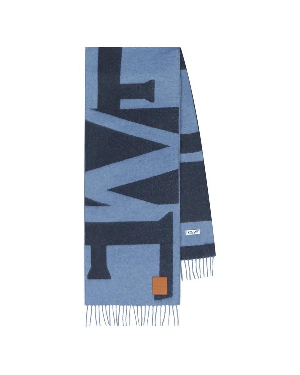Loewe Blue Leather-Patch Scarf