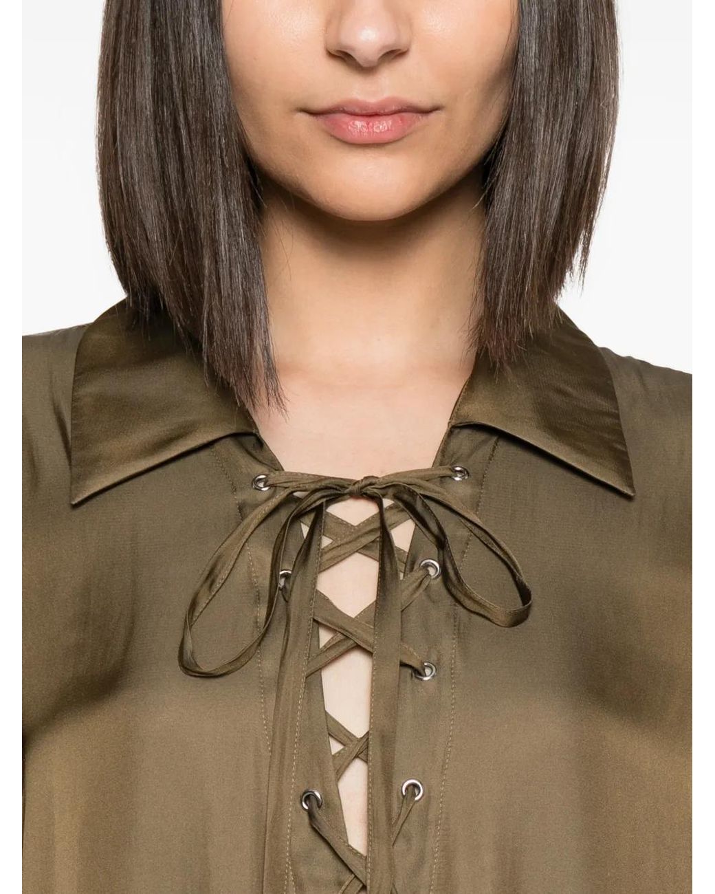 Barbara Bui Green Lace-Up Tiered Maxi Dress
