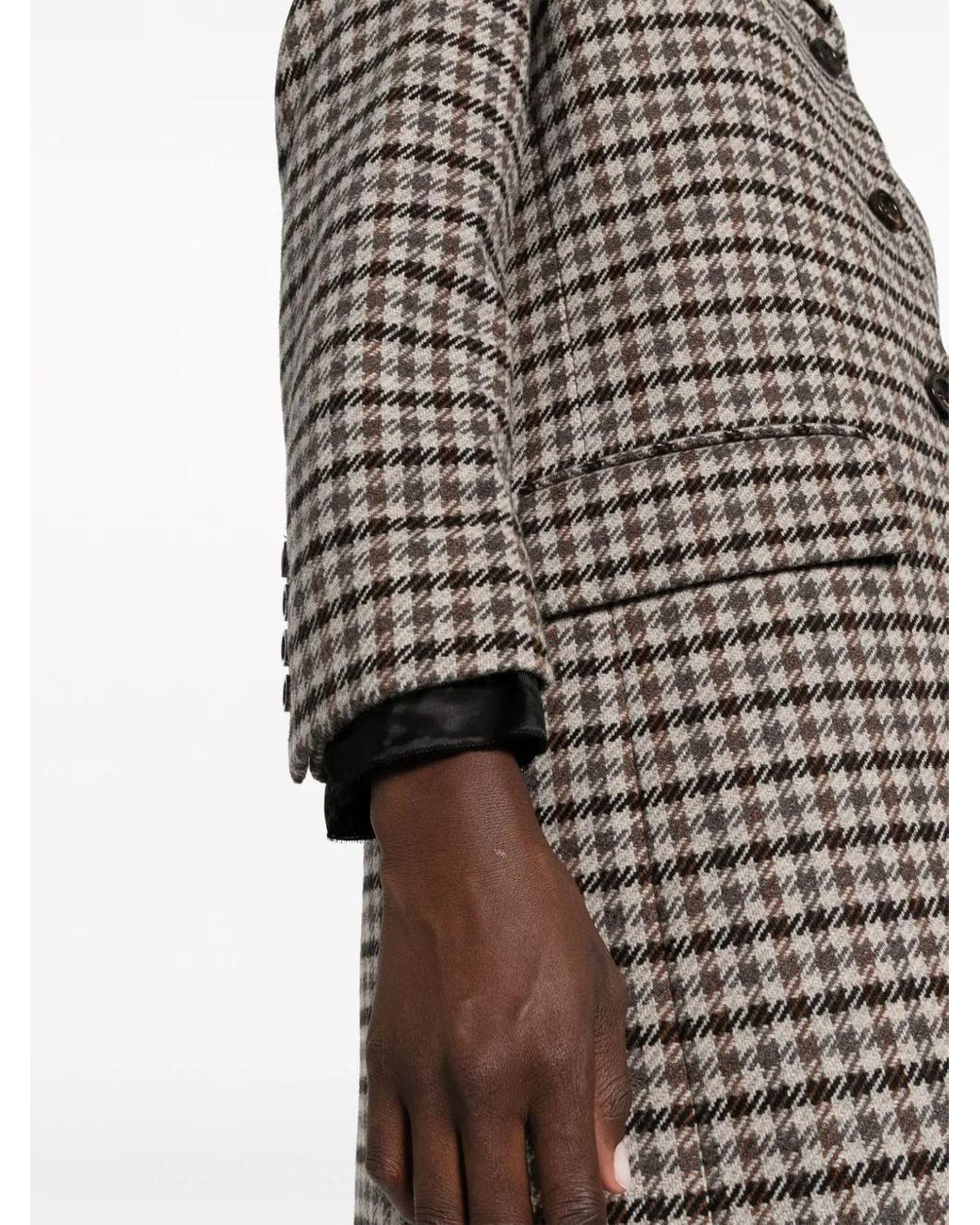 Miu Miu Gray Houndstooth-Pattern Single-Breasted Coat