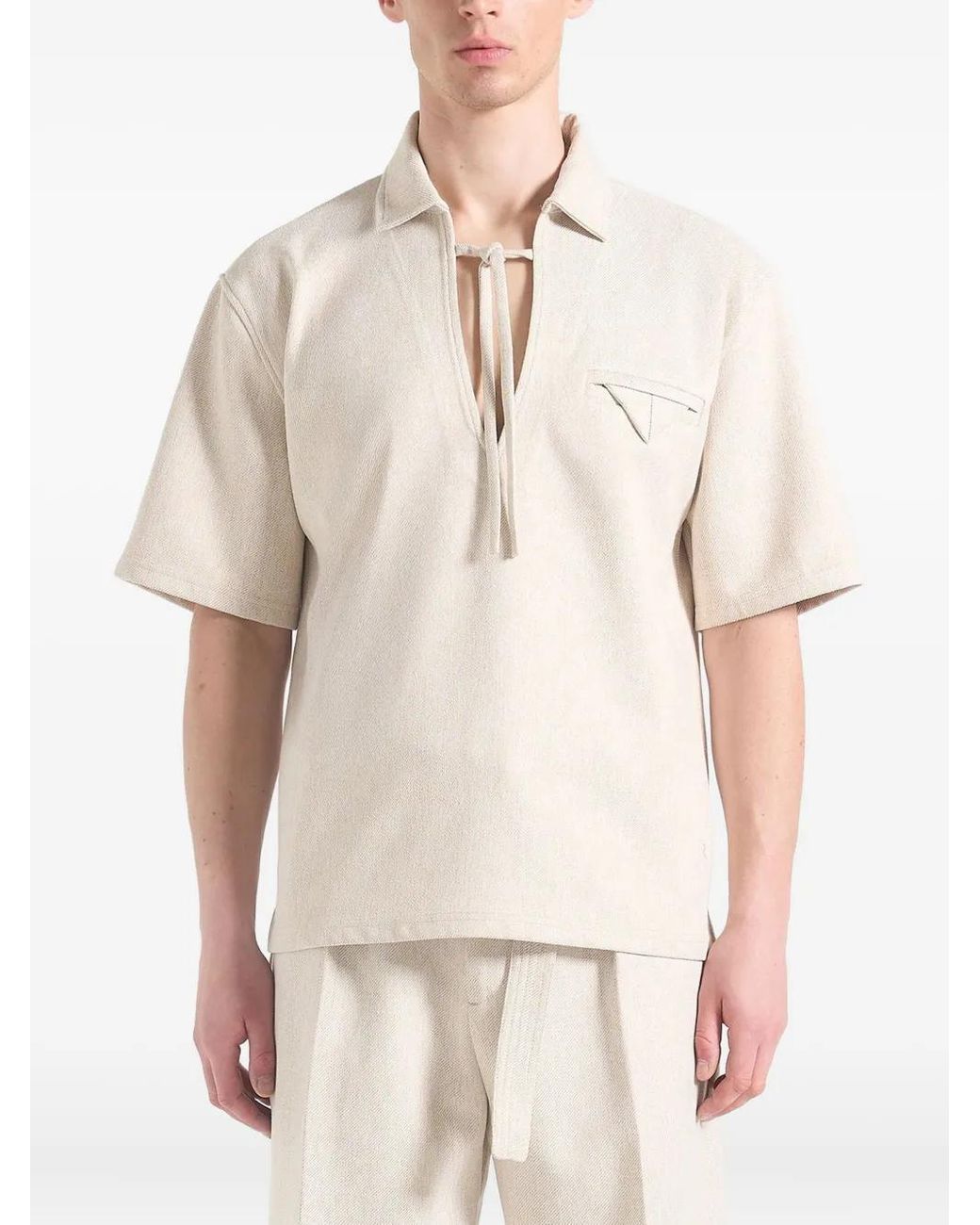 Manière De Voir Natural Norbert Open Collar Textured Drawstring Shirt for men