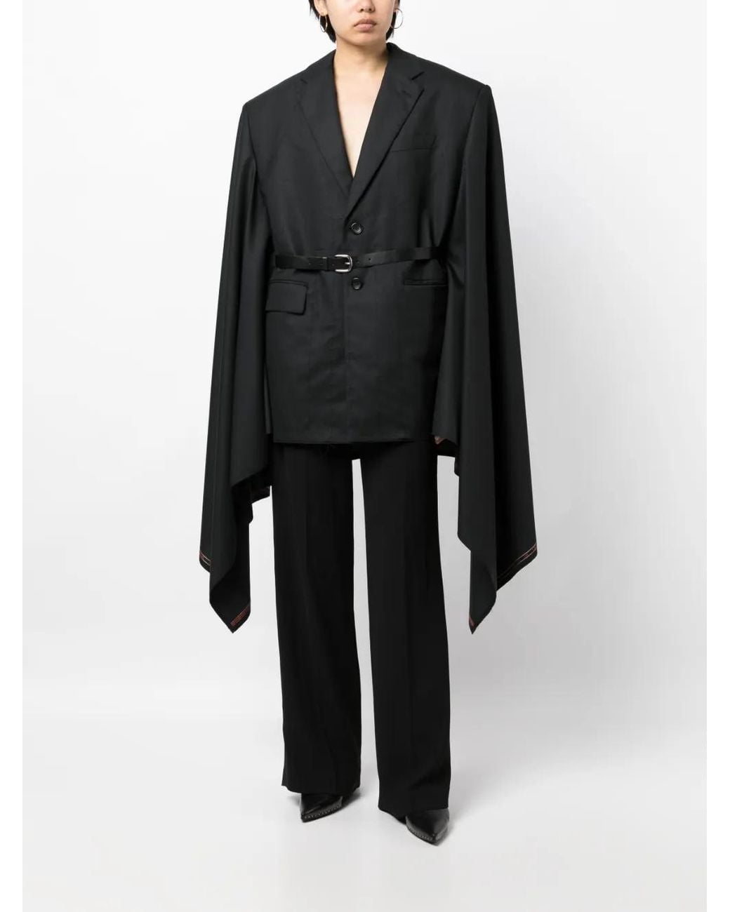 Junya Watanabe Black Belted Wool Cape Blazer