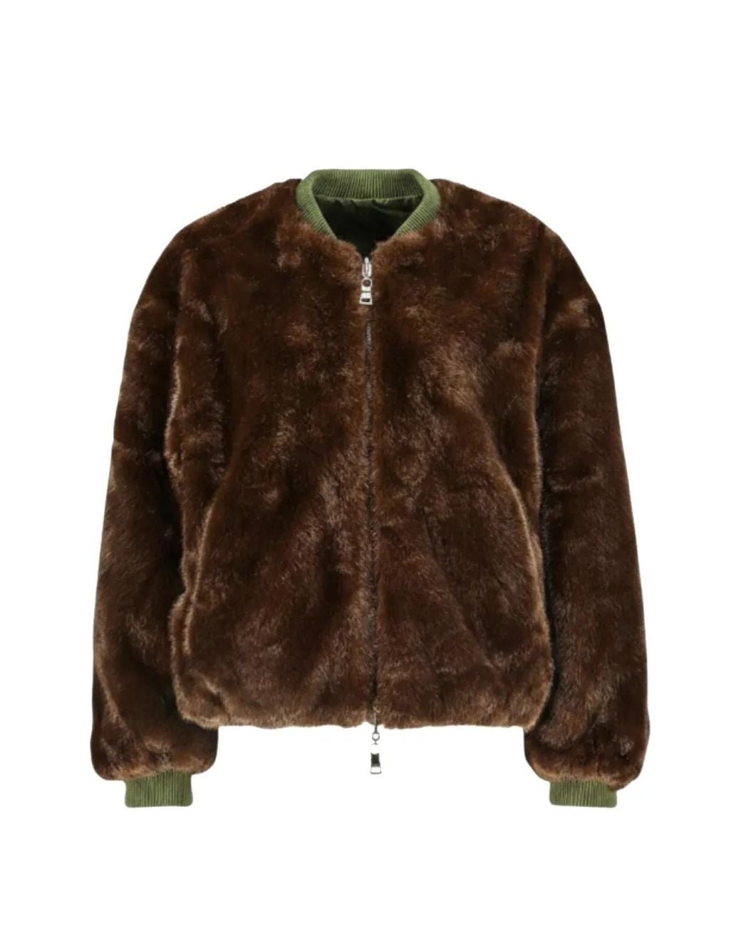 BLONDE No. 8 Green Katilin Reversible Faux-Fur Bomber Jacket