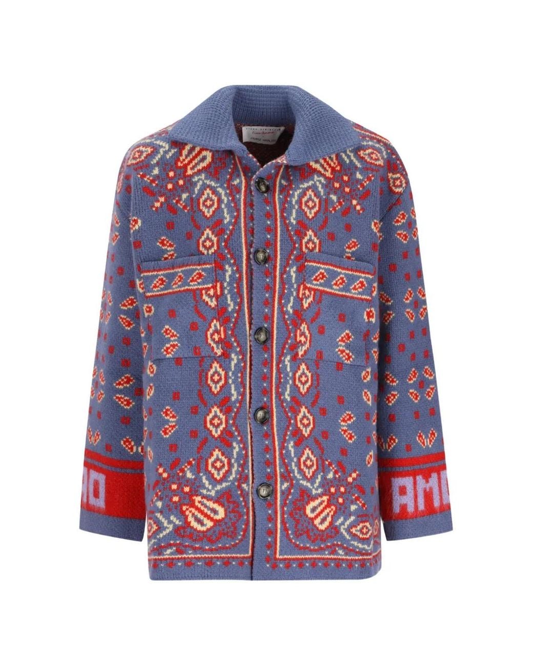 Giada Benincasa Blue Soho Intarsia-Knit Button-Up Cardigan