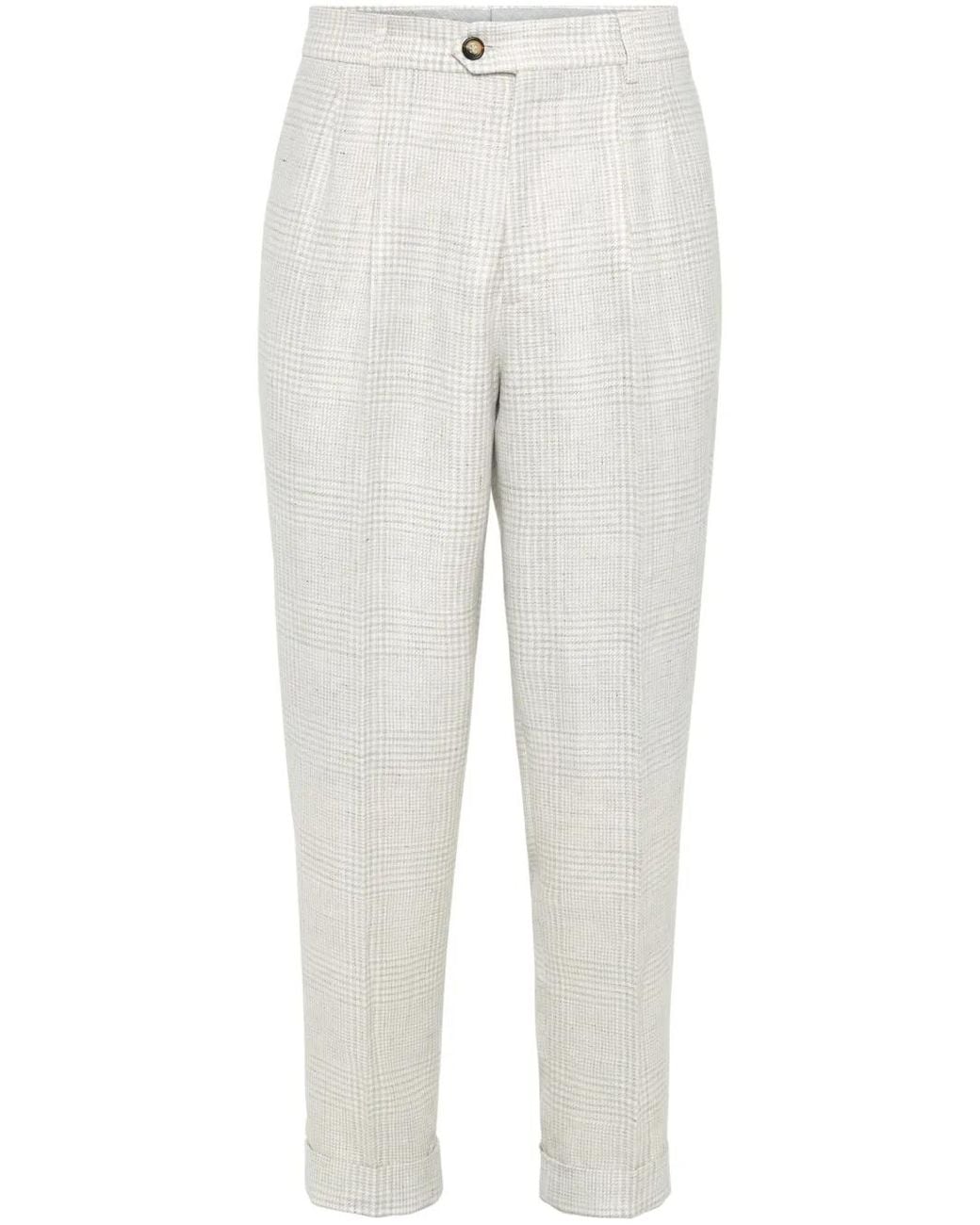 Brunello Cucinelli White Pleat-Detail Trousers for men