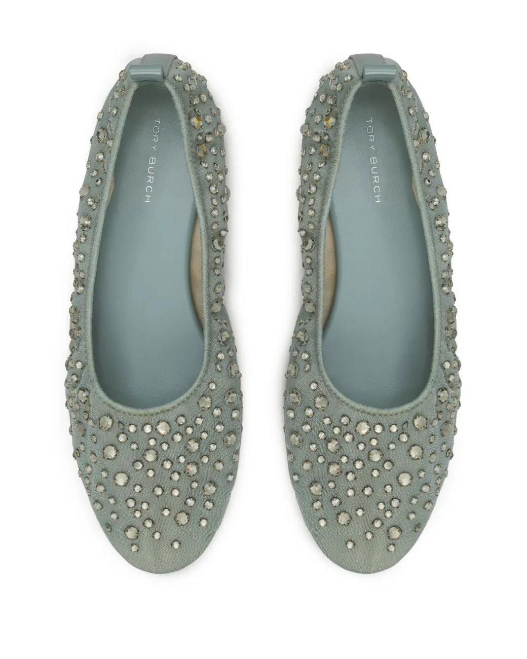 Tory Burch Green Crystal-Embellished Ballet Flats