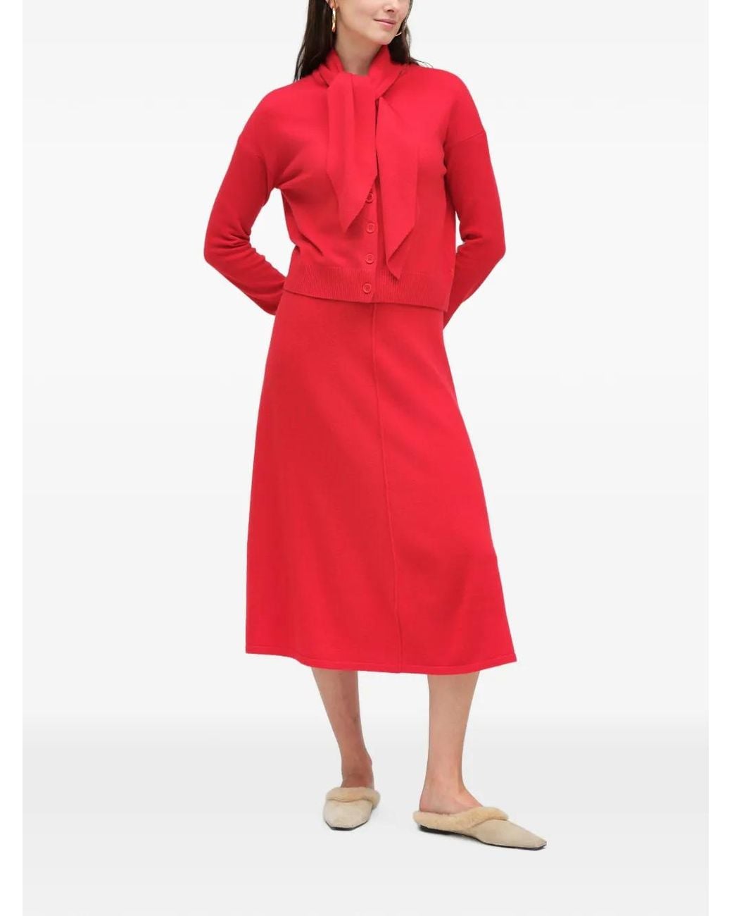 Chinti & Parker Red Tie-Neck Button-Up Cardigan