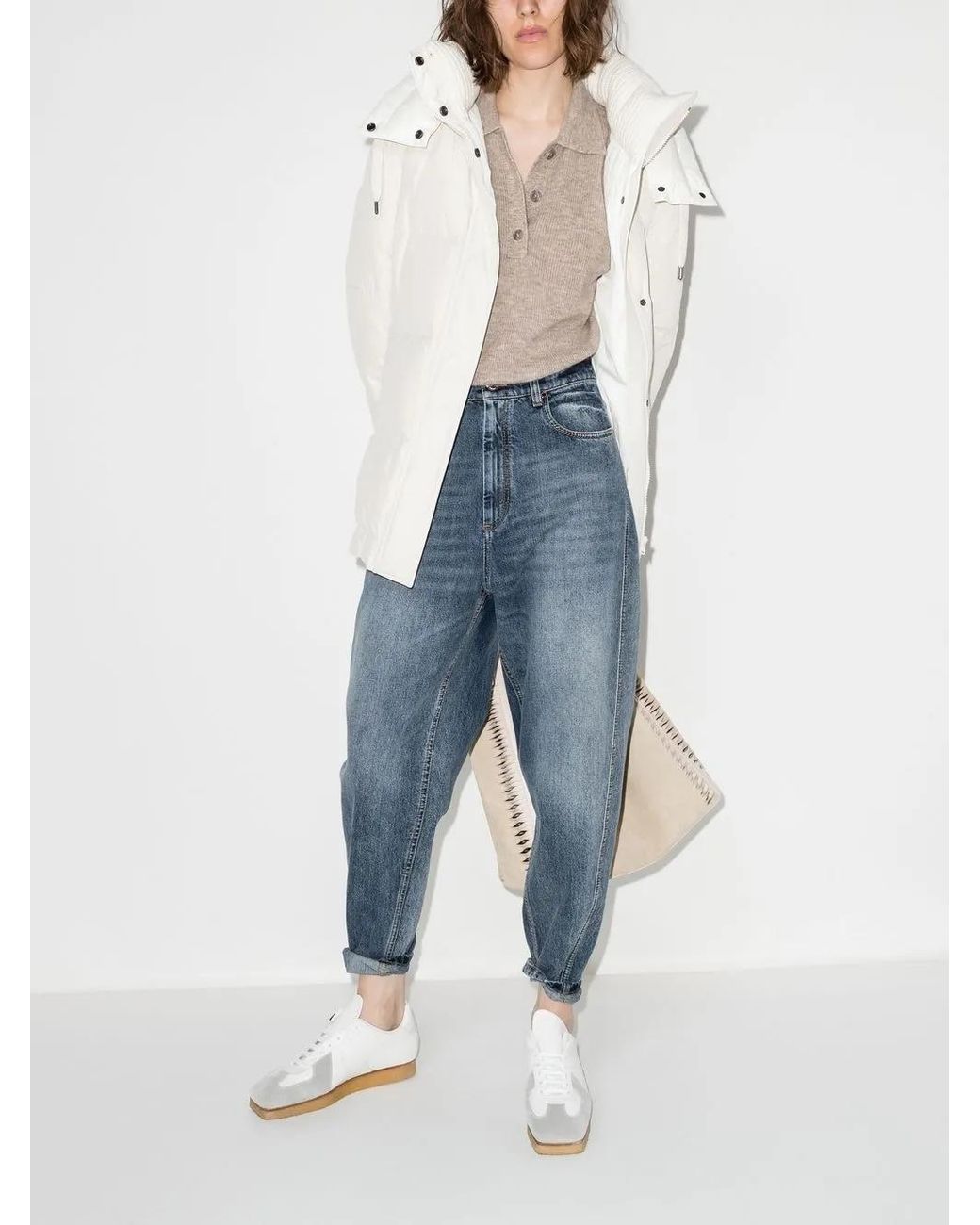 Brunello Cucinelli White Rhinestone-Embellished Padded Jacket