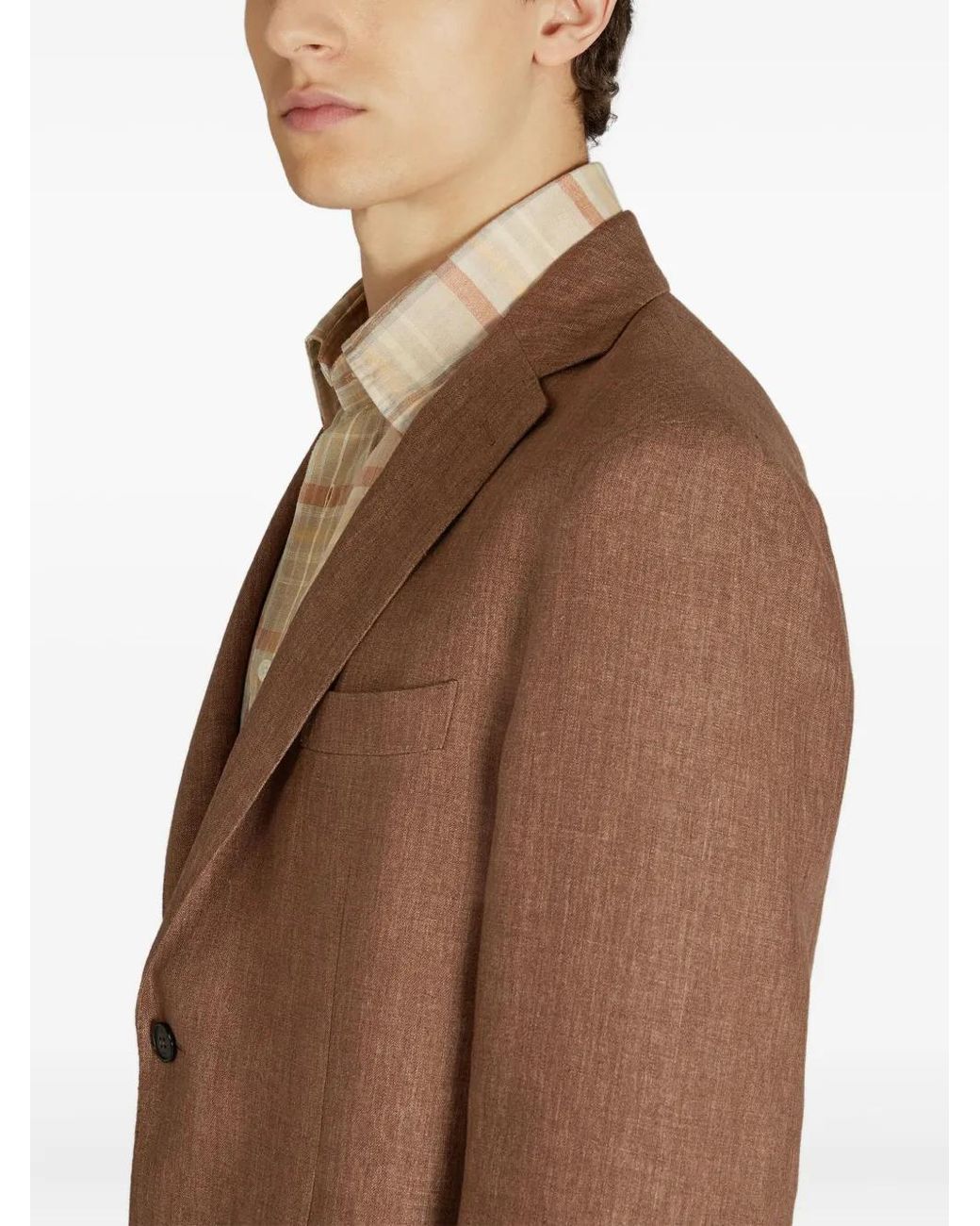 Incotex Brown Single-Breasted Linen Jacket for men