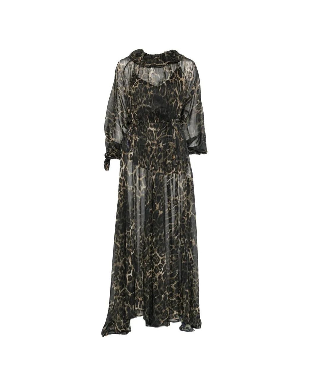 Just Cavalli Black Leopard-Print Ruffled Maxi Dress