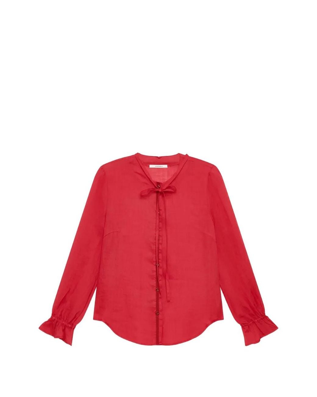 Maliparmi Red Tie-Neck Flounce-Cuff Shirt