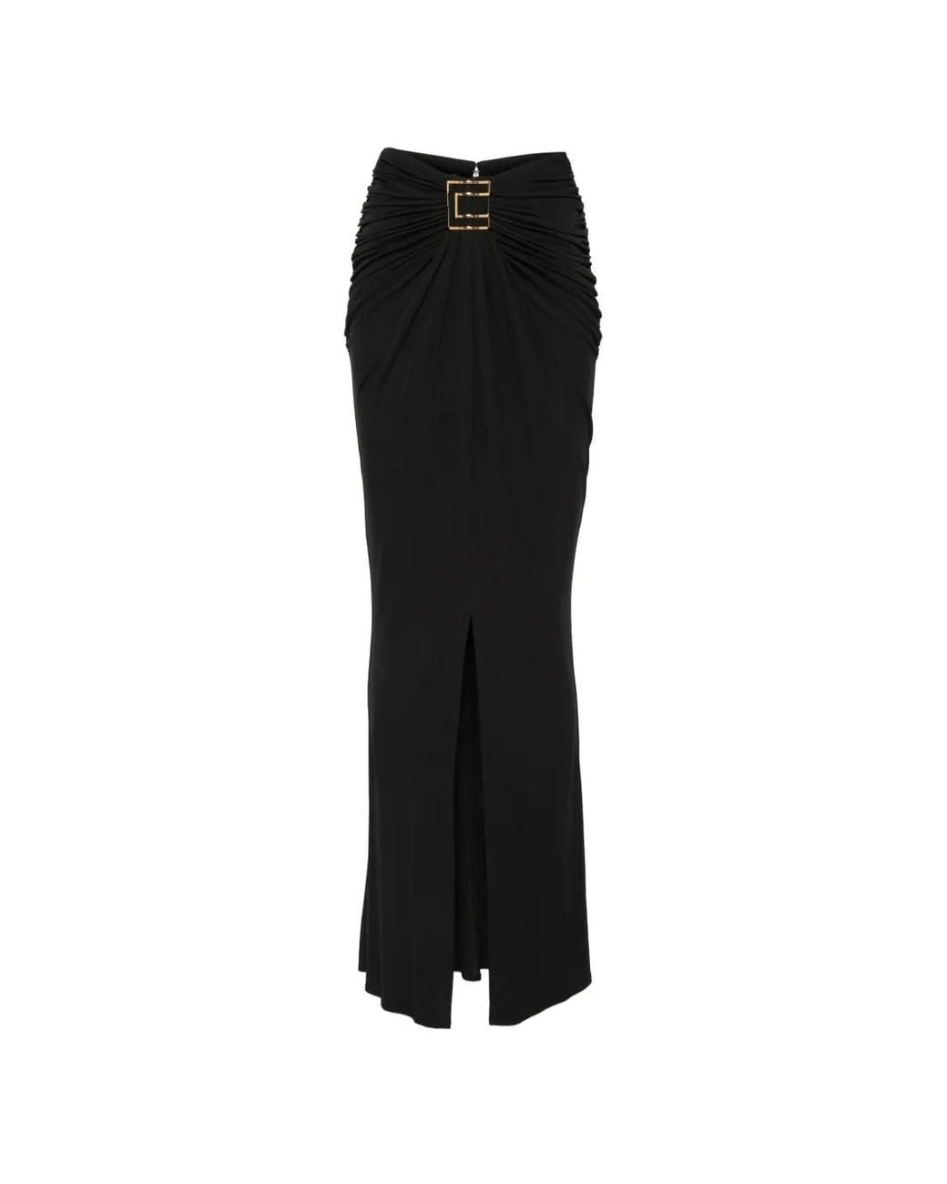 Elisabetta Franchi Black Ruched Logo-Plaque Skirt