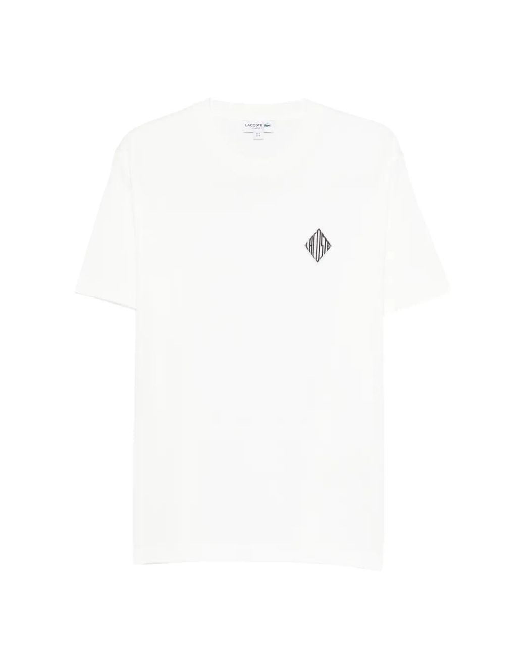 Lacoste White Classic Fit Heavy Badge Accent T-Shirt for men