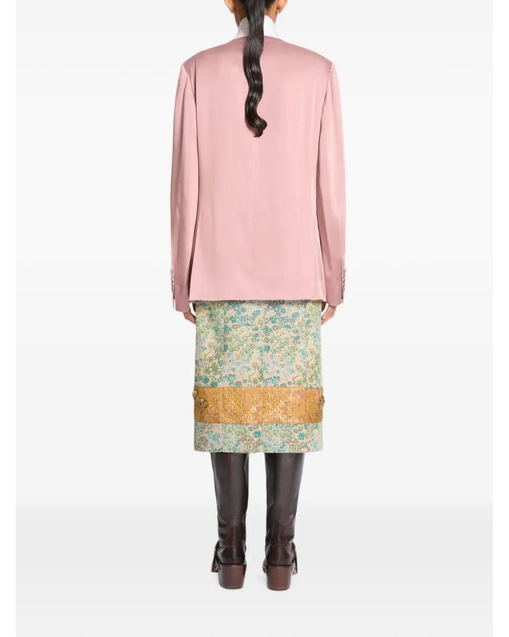 Dries Van Noten Pink Double-Breasted Tuxedo Blazer