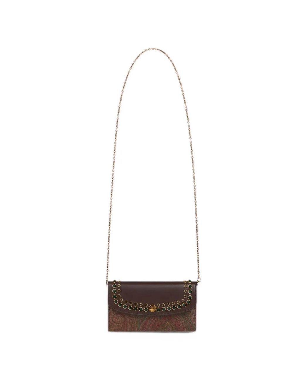 Etro White Arnica Wallet With Shoulder Strap, Leather Flap And Studs