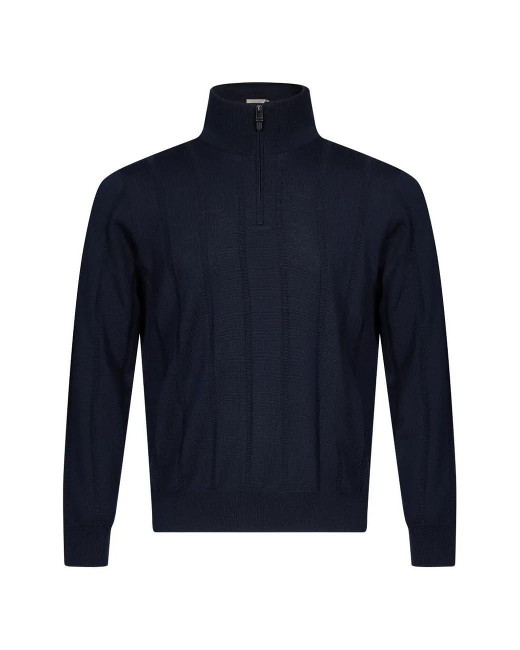 Canali Blue Quarter-Zip Vertical-Ribbed Sweater for men