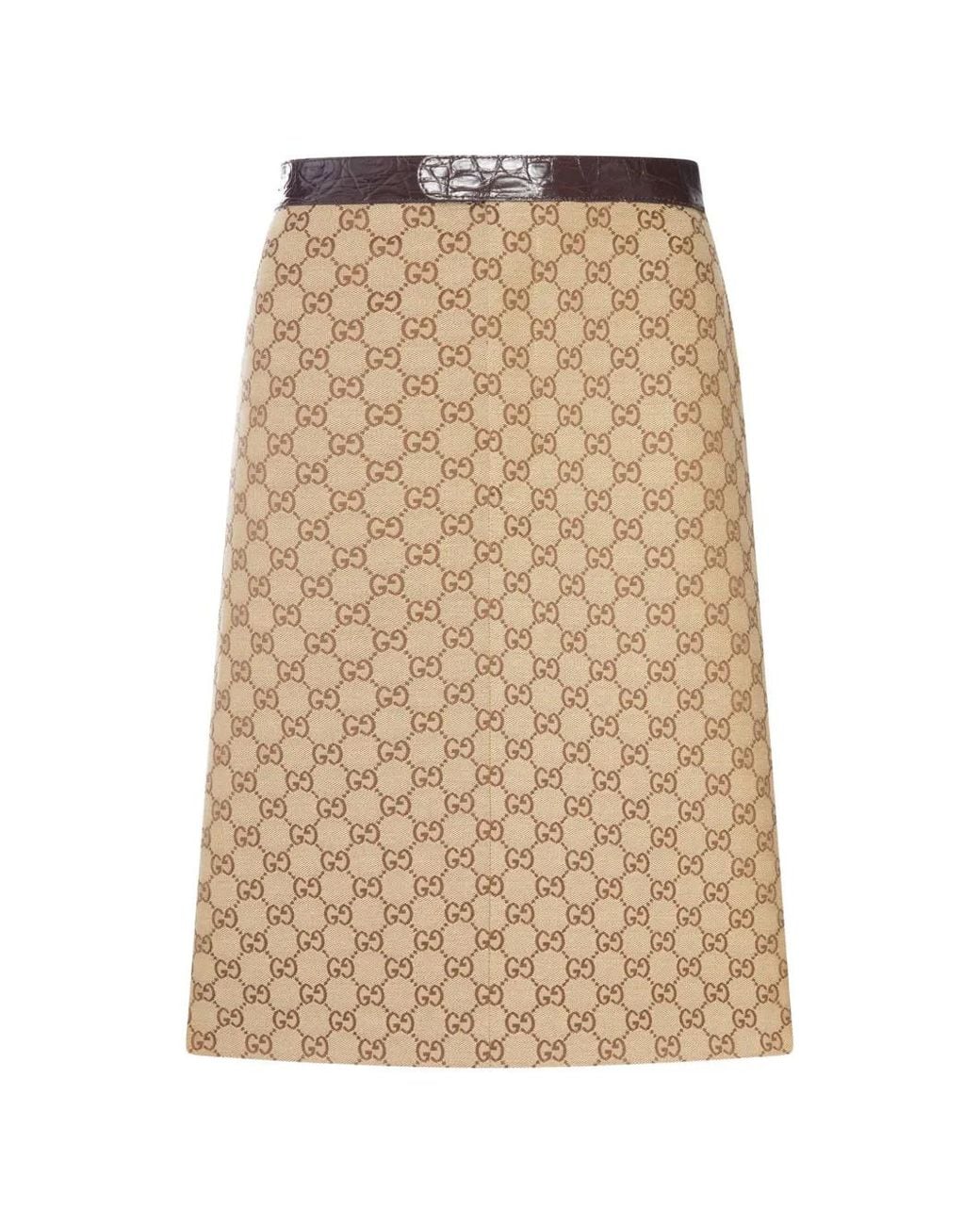 Gucci Natural Gg Supreme Crocodile-Effect Midi Skirt