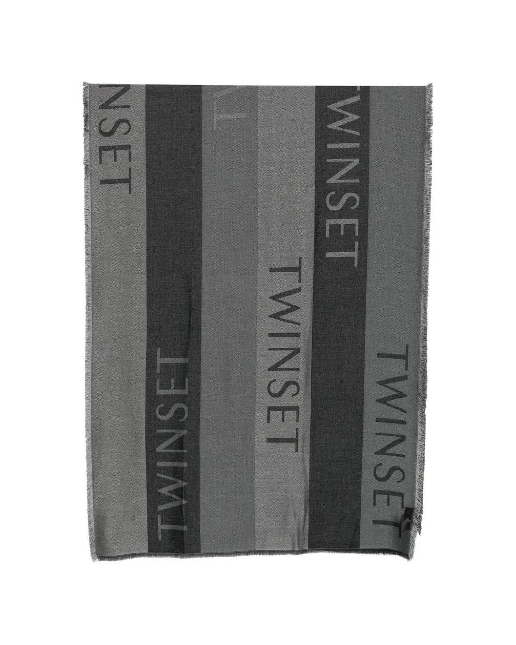Twinset Gray Logo-Print Frayed Scarf