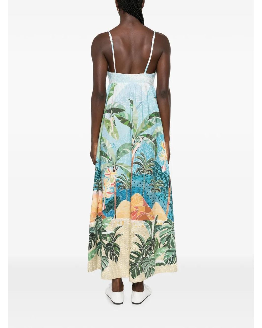 Farm Rio White Mosaic Sweetheart Neck Maxi Dress