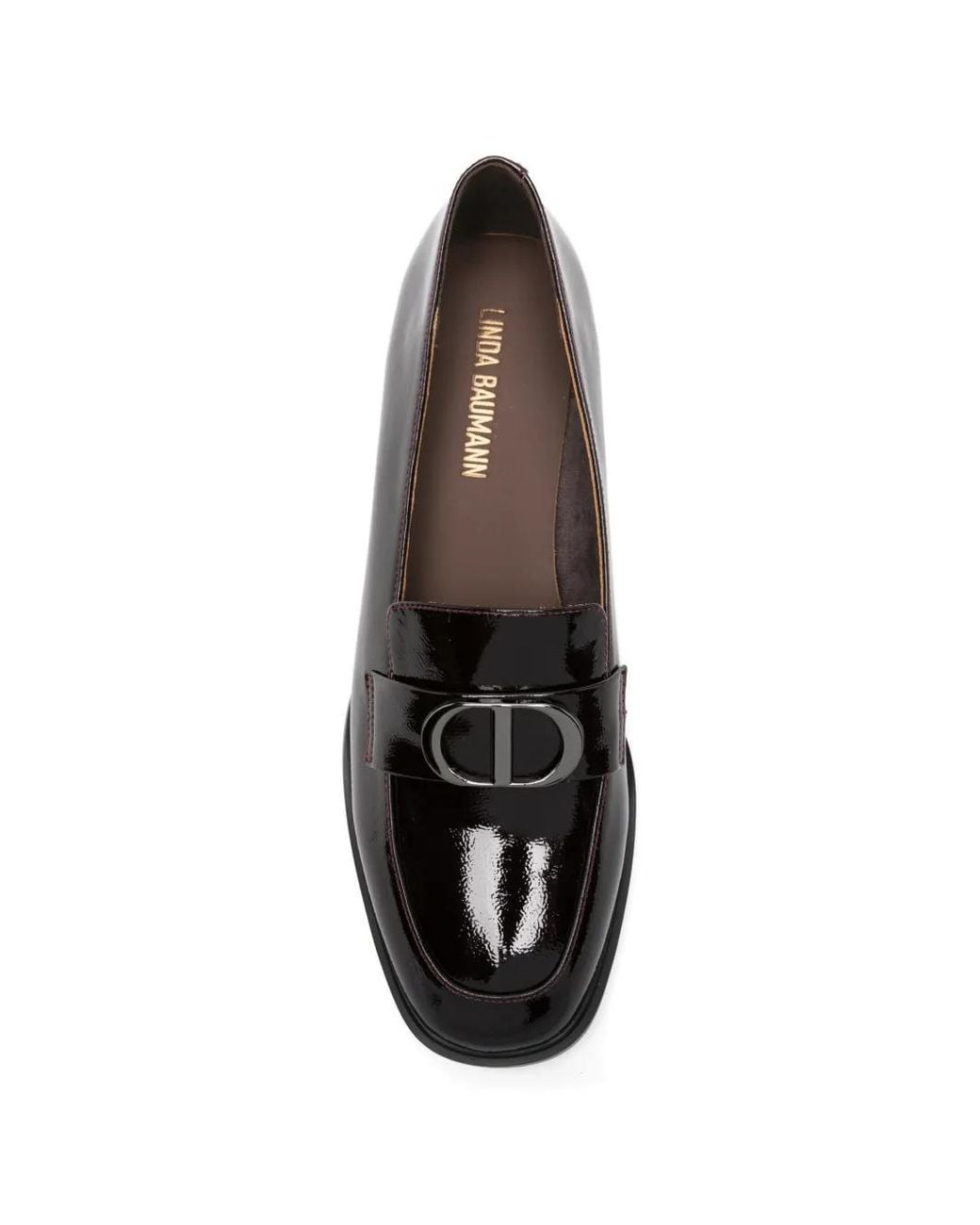 Linda Baumann Black Logo-Plaque Patent-Leather Pumps