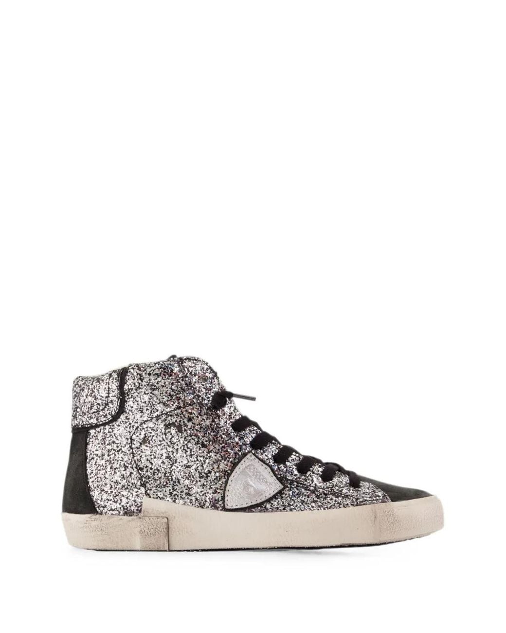 Philippe Model White Prsx Glitter-Embellished Sneakers