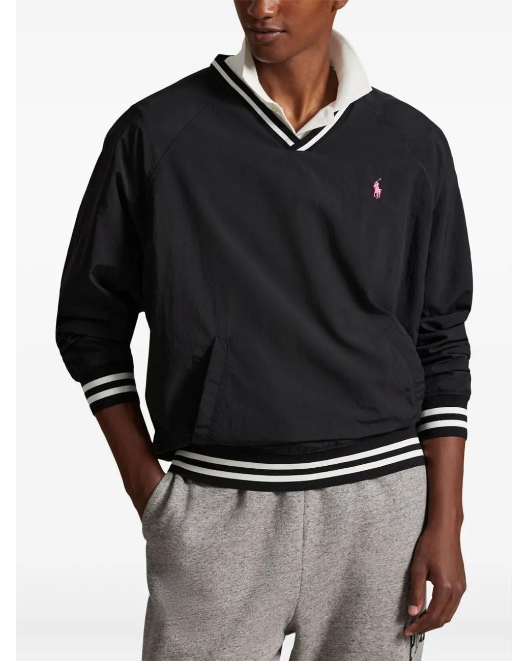Polo Ralph Lauren Black Poney V-Neck Striped Knitwear