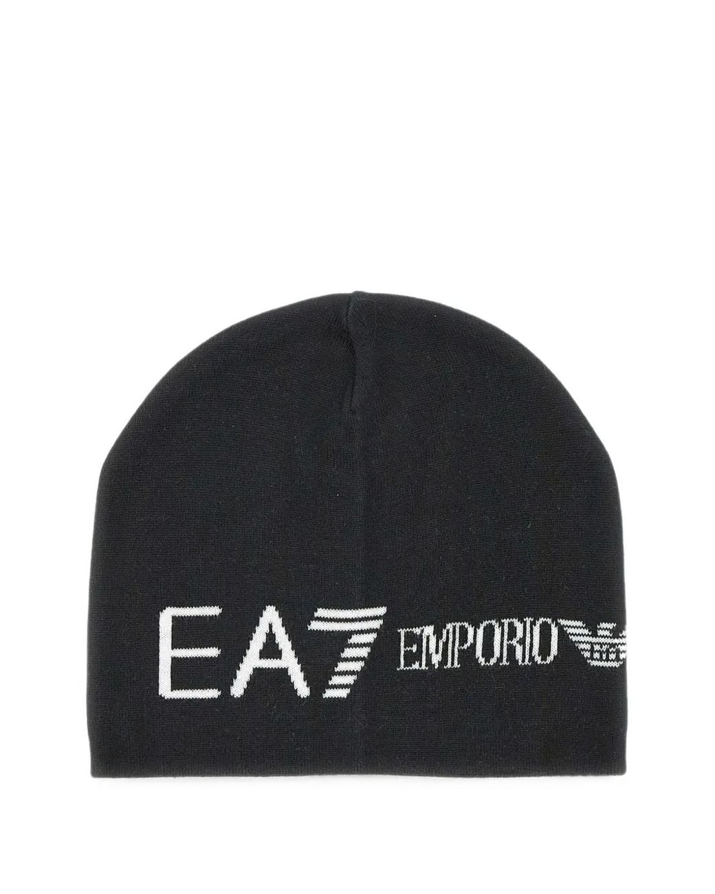 EA7 Geribbelde Muts Met Logo-Jacquard in het Black voor heren