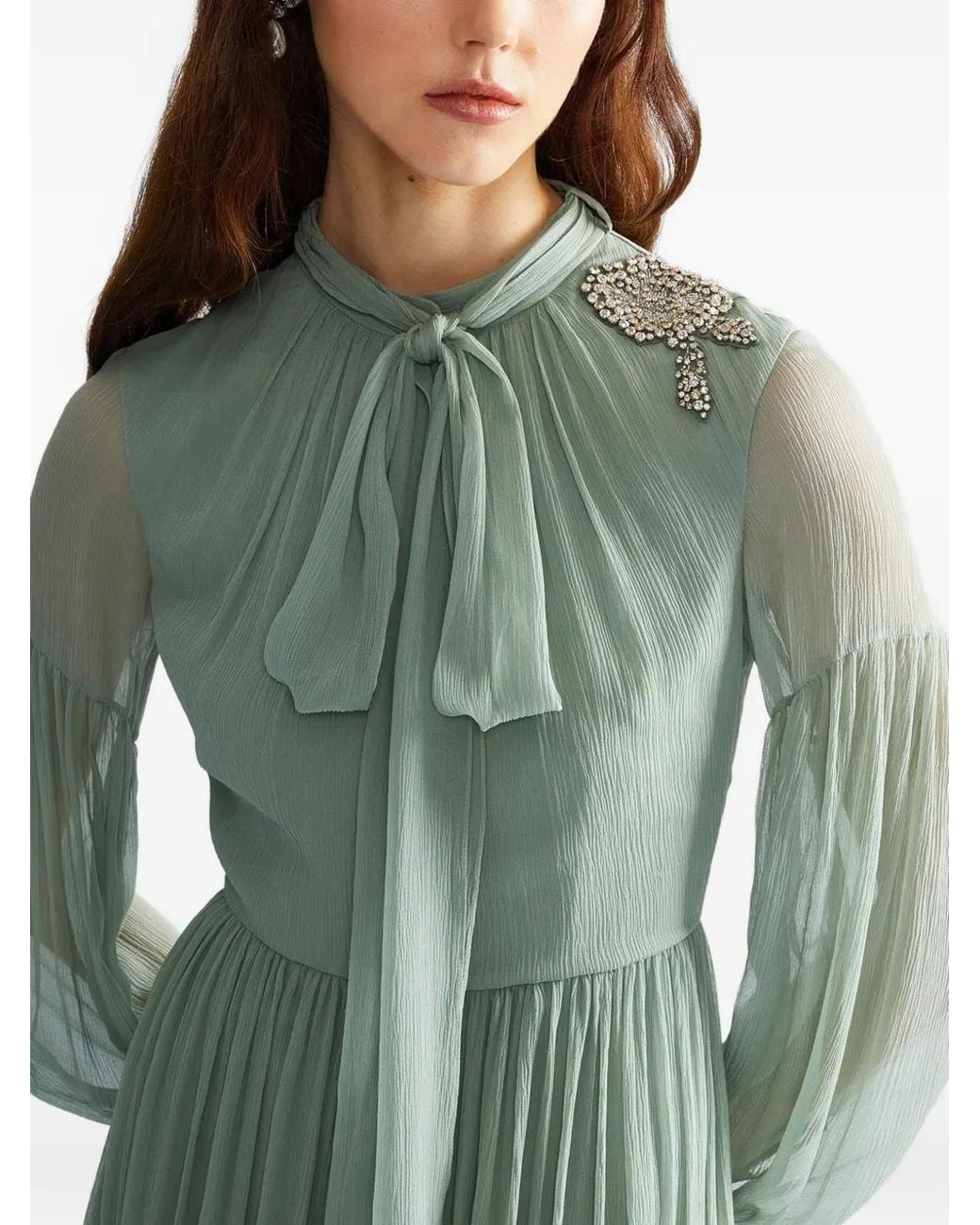 erdem green lace dress Embellished Silk Maxi in low back prom dress