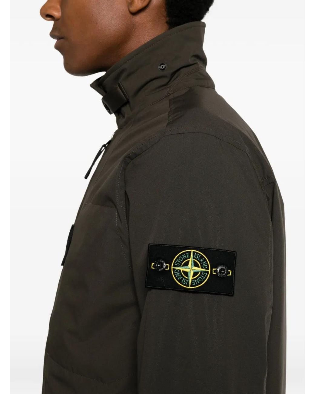 Stone Island Black Logo-Patch Funnel-Neck Jacket for men