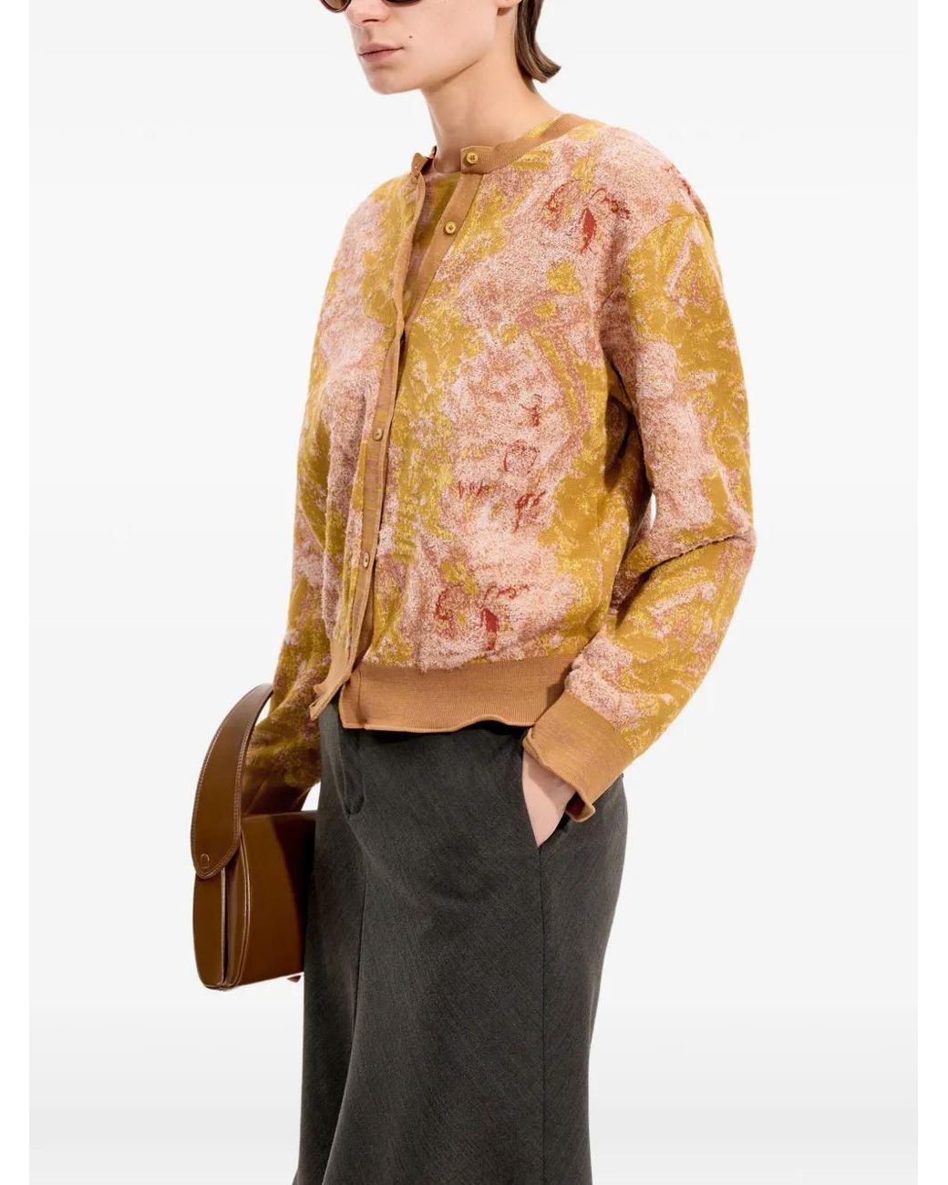 JNBY Yellow Jacquard-Knit Cropped Cardigan