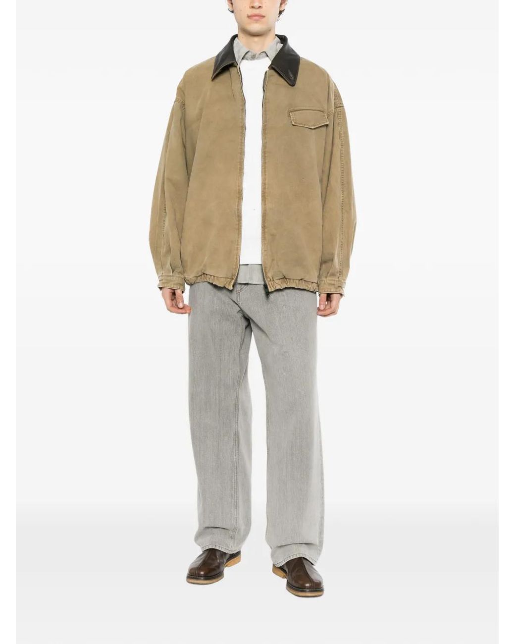 Ssstein Natural Contrast-Collar Jacket