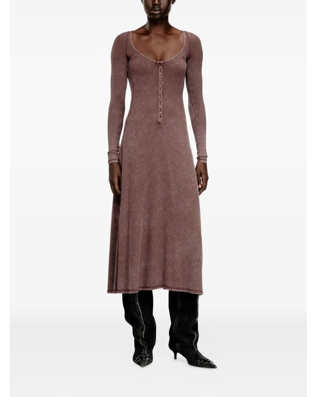 DIESEL Purple Midi D-Ley Ribbed Buttoned Dress