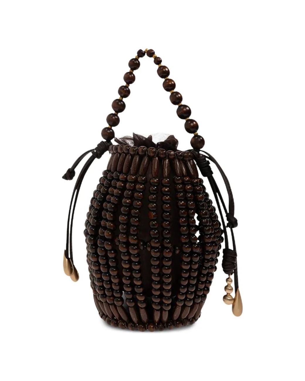 Cult Gaia Black Lanterna Beaded Wood Bucket Bag