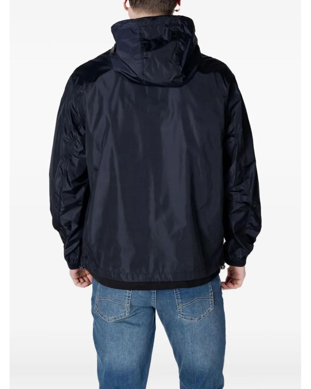 ARMANI EXCHANGE Blue Logo-Patch Hooded Jacket for men
