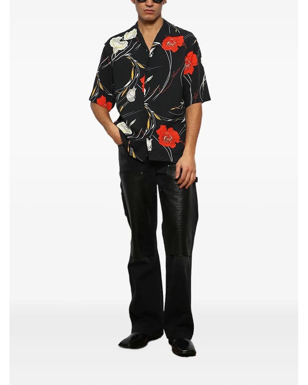 Amiri Black Embossed-Panel Carpenter Jeans for men
