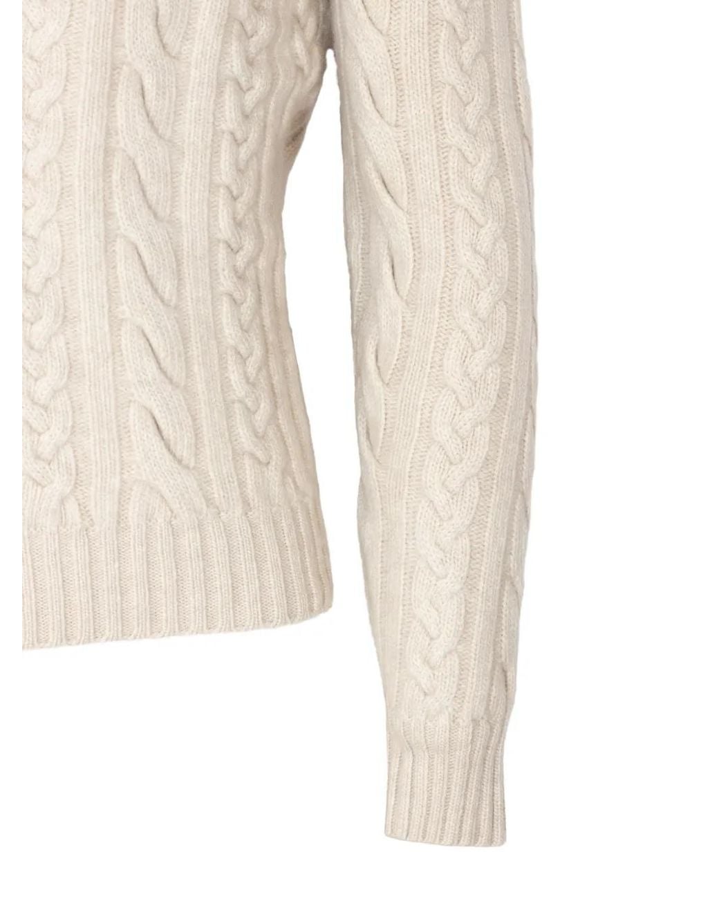 Fedeli White Cable-Knit Turtleneck Sweater for men