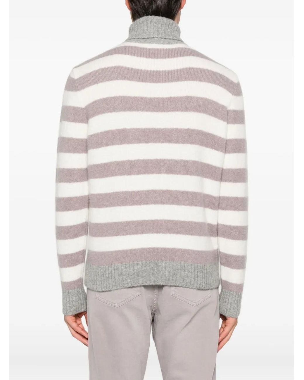 Eleventy Gray Turtleneck Striped Sweater for men