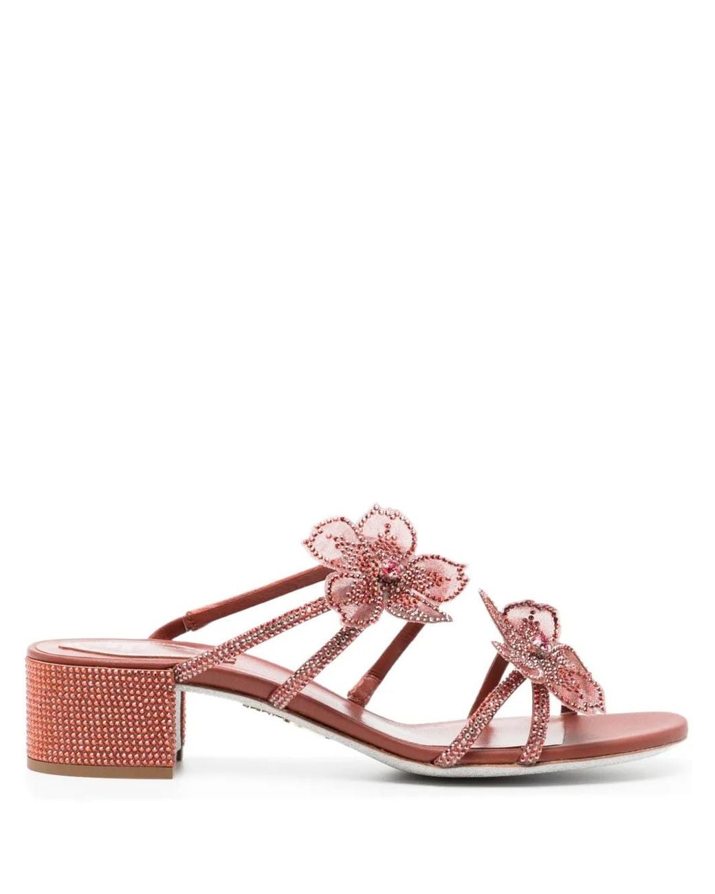 Rene Caovilla Pink 50Mm Peach Flower Sandals