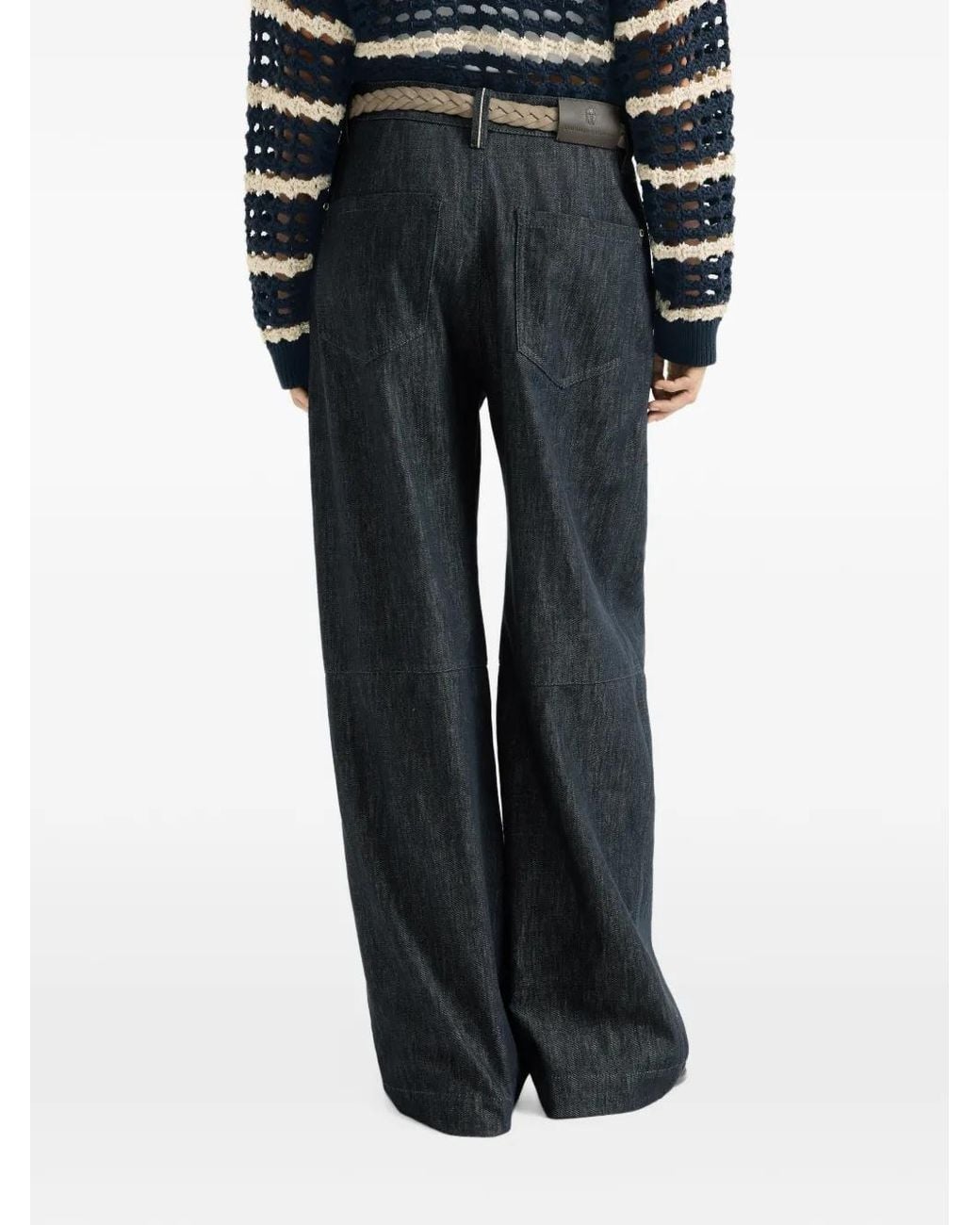 Brunello Cucinelli Blue Monili-Embellished Pleated Jeans