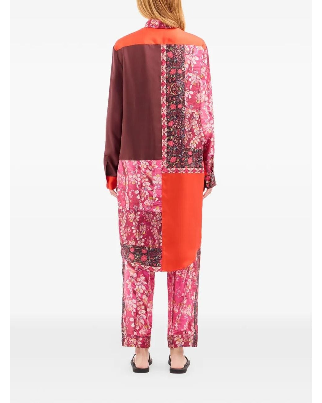 Pierre Louis Mascia Red Patchwork-Design Long-Sleeve Shirt