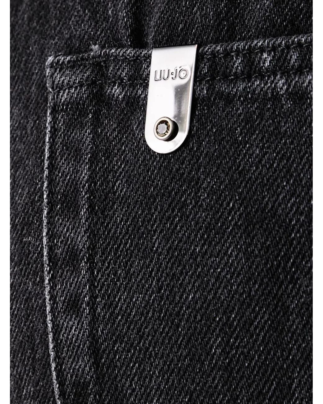 Liu Jo Black Crystal-Embellished Raw-Cut Jeans