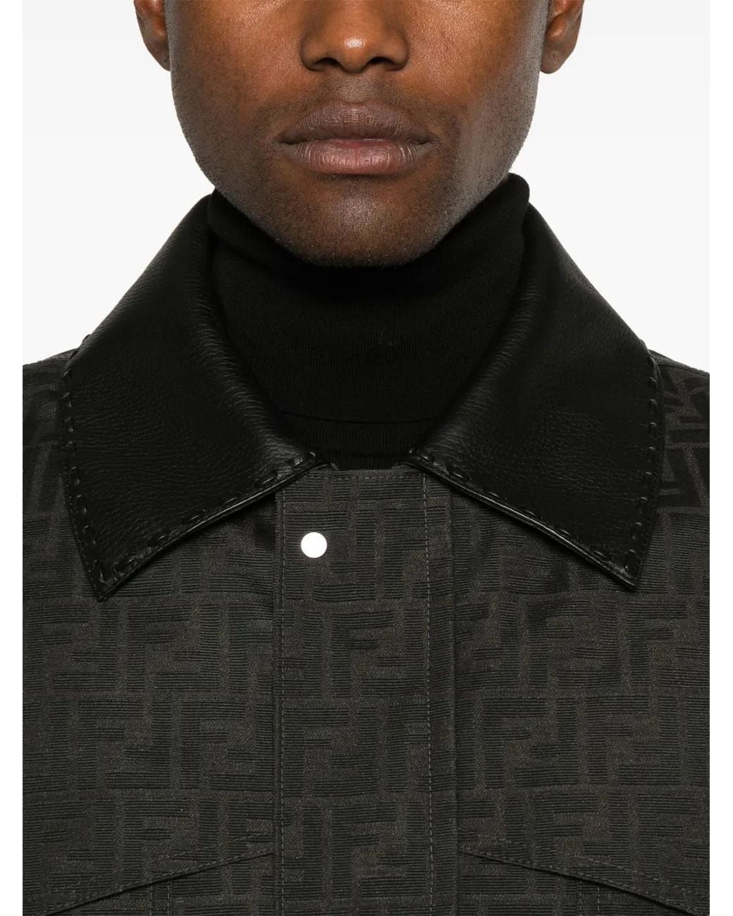 Fendi Black Ff-Jacquard Waxed Coat for men